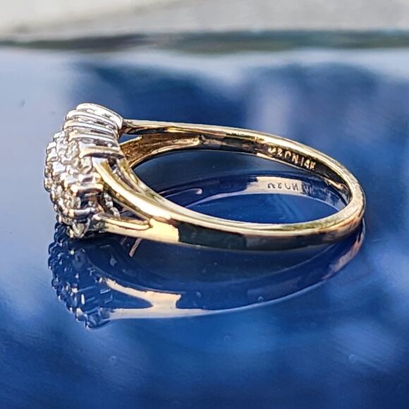 14K Yellow Gold Diamond Cluster 3 Tier Open Work Accent Ring - Picture 10 of 12